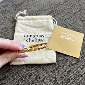 Our Spare Change 18K Gold Plated Engraved Bangle Bracelet Cuff Jewelry New